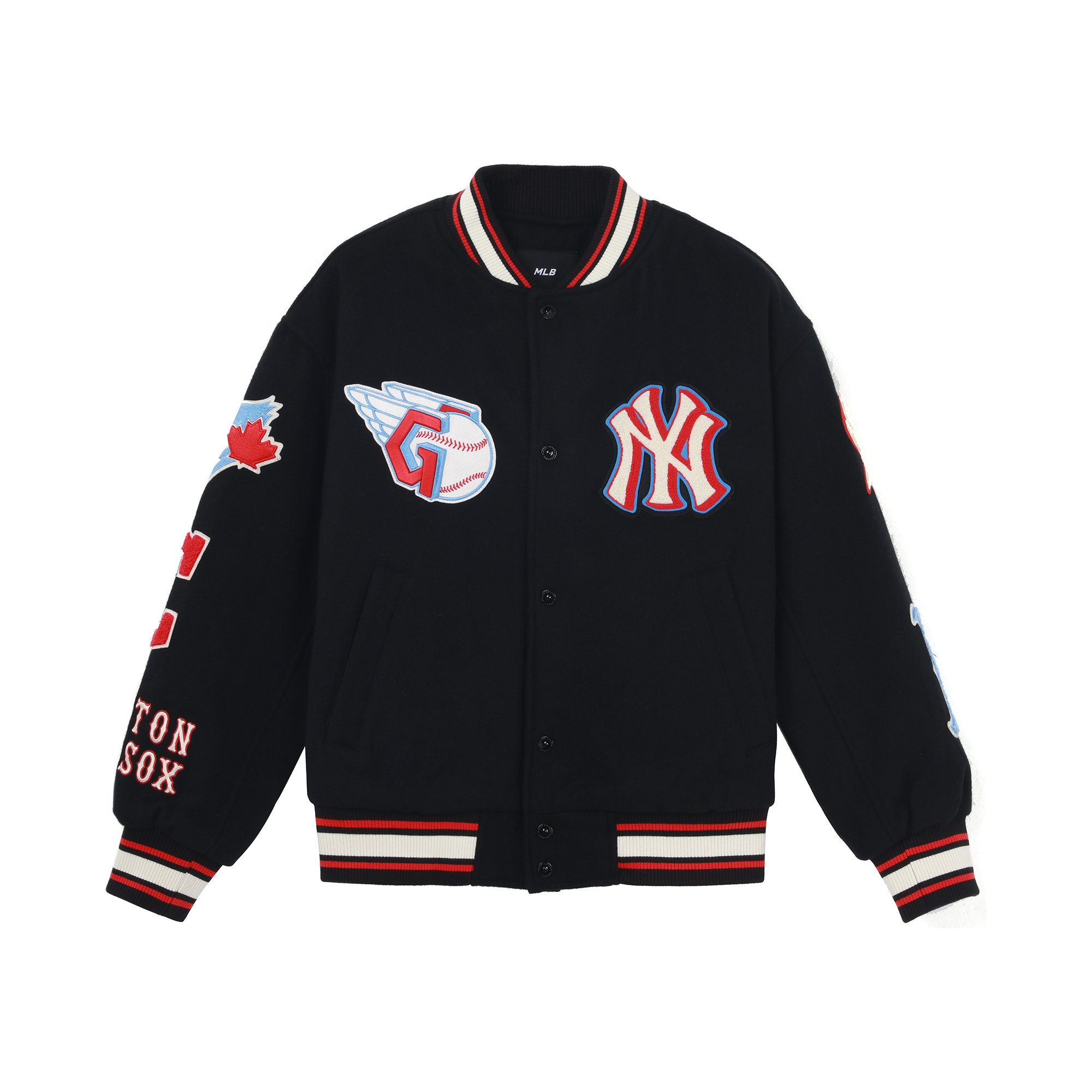 Order Chaqueta de Béisbol Negra MLB Serie Básica FW22 Unisex Logo Rayas Estilo Pareja. 3AJPN0124-00BKS