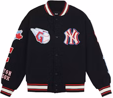 Order MLB 基本系列FW22黑色棒球外套 標誌條紋情侶款 男女通用款式 3AJPN0124-00BKS