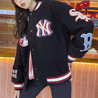 Details for MLB 基本系列FW22黑色棒球外套 標誌條紋情侶款 男女通用款式 3AJPN0124-00BKS