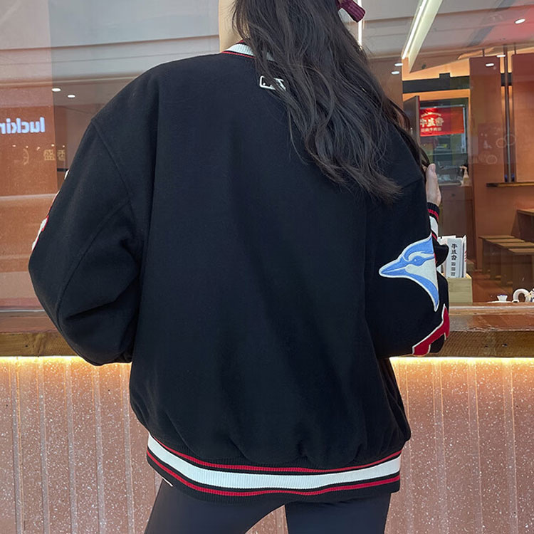 Cheap Chaqueta de Béisbol Negra MLB Serie Básica FW22 Unisex Logo Rayas Estilo Pareja. 3AJPN0124-00BKS