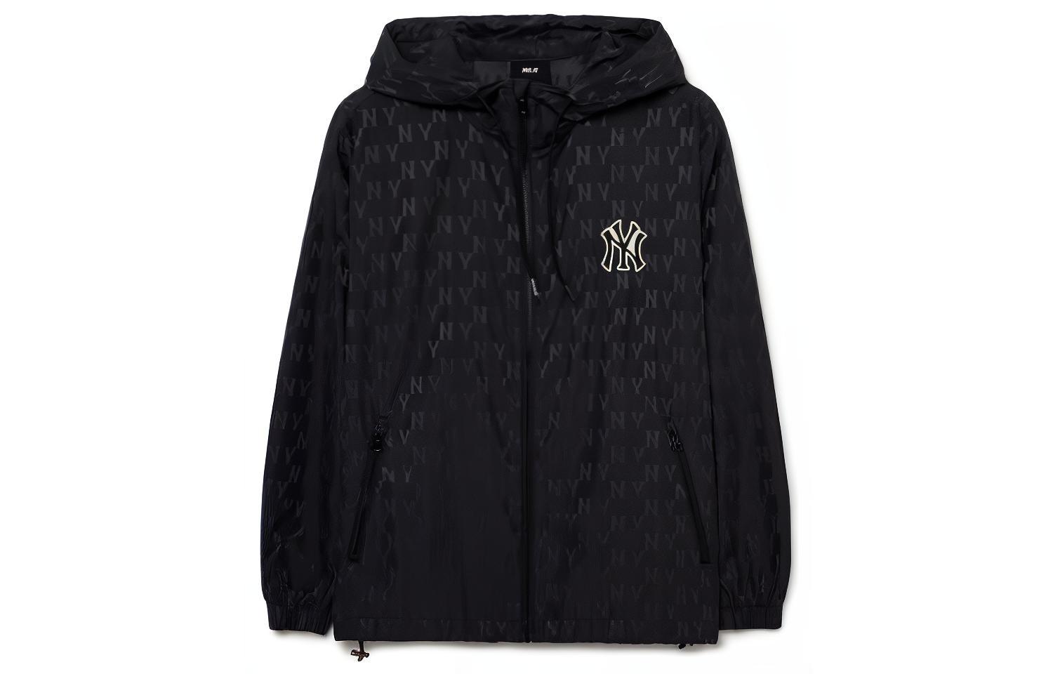 MLB Black Hoodie with Drawstring and All-Over Letter Print 3AWIMO531-50BKS