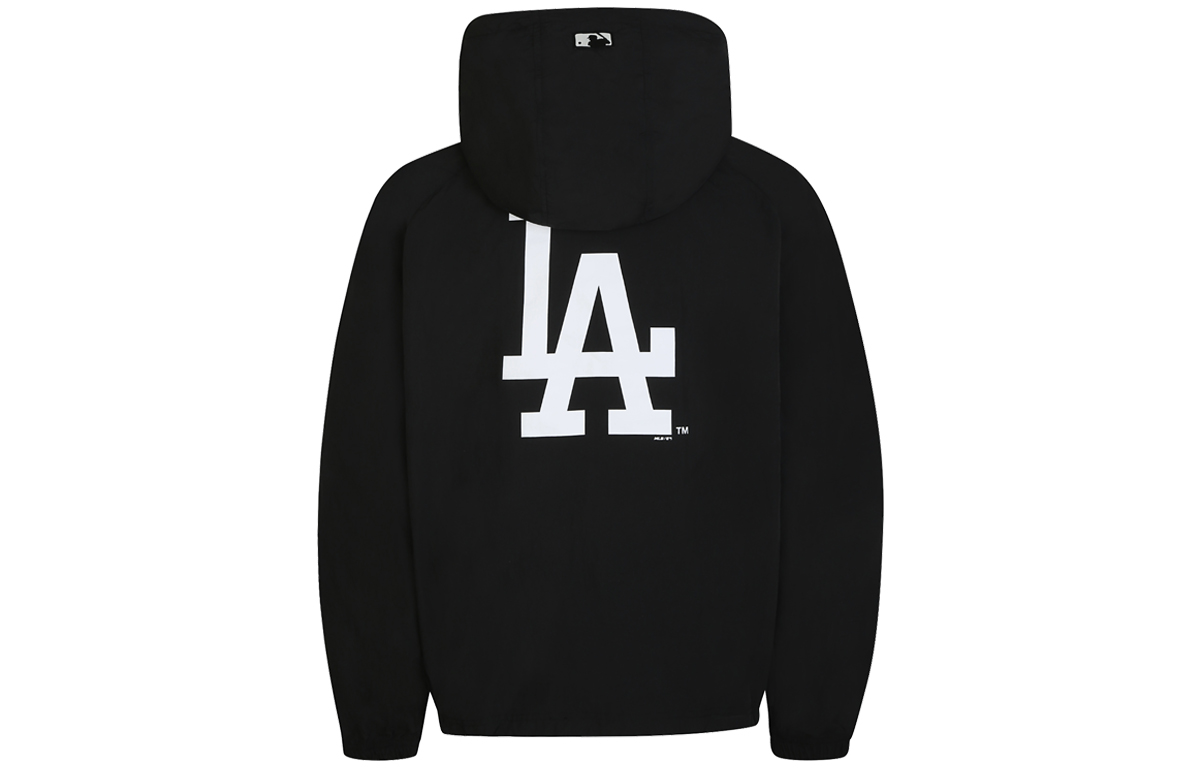 MLB Black Logo Hooded Windbreaker Jacket Unisex Long-Sleeve 31JPR1031-07L