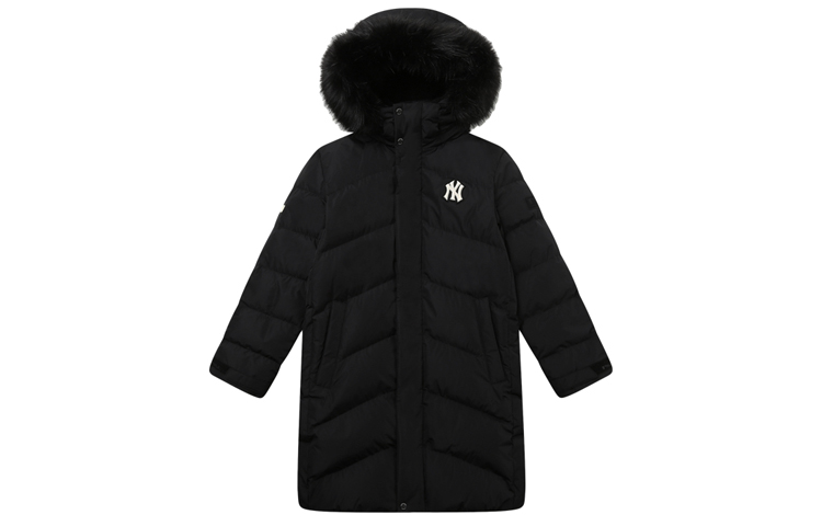 MLB Black New York Yankees Logo Fur Hooded Puffer Jacket Unisex Winter Coat. 3ADJEC616-50BKS