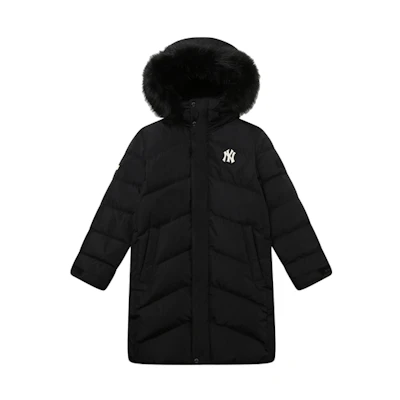 MLB Black New York Yankees Logo Fur Hooded Puffer Jacket Unisex Winter Coat. 3ADJEC616-50BKS
