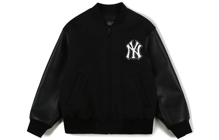 Order MLB Black Patchwork Crewneck Pullover Baseball Jacket Unisex Couple Style. 31JPU9111-50L