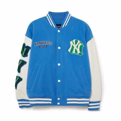 MLB Blue Baseball Collar Letter Logo Snap Button Jacket 3AJPV0234-50BLL