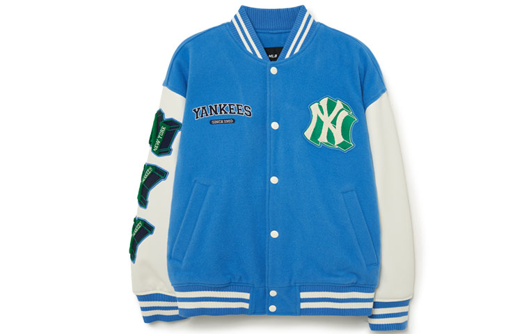 Order MLB Blue Baseball Collar Letter Logo Snap Button Jacket 3AJPV0234-50BLL