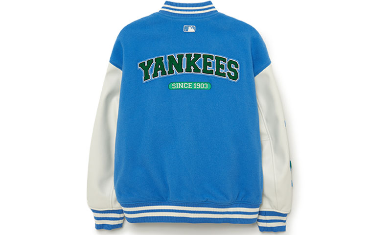 Lookbook MLB Blue Baseball Collar Letter Logo Snap Button Jacket 3AJPV0234-50BLL