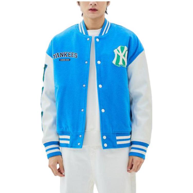 Shop MLB Blue Baseball Collar Letter Logo Snap Button Jacket 3AJPV0234-50BLL