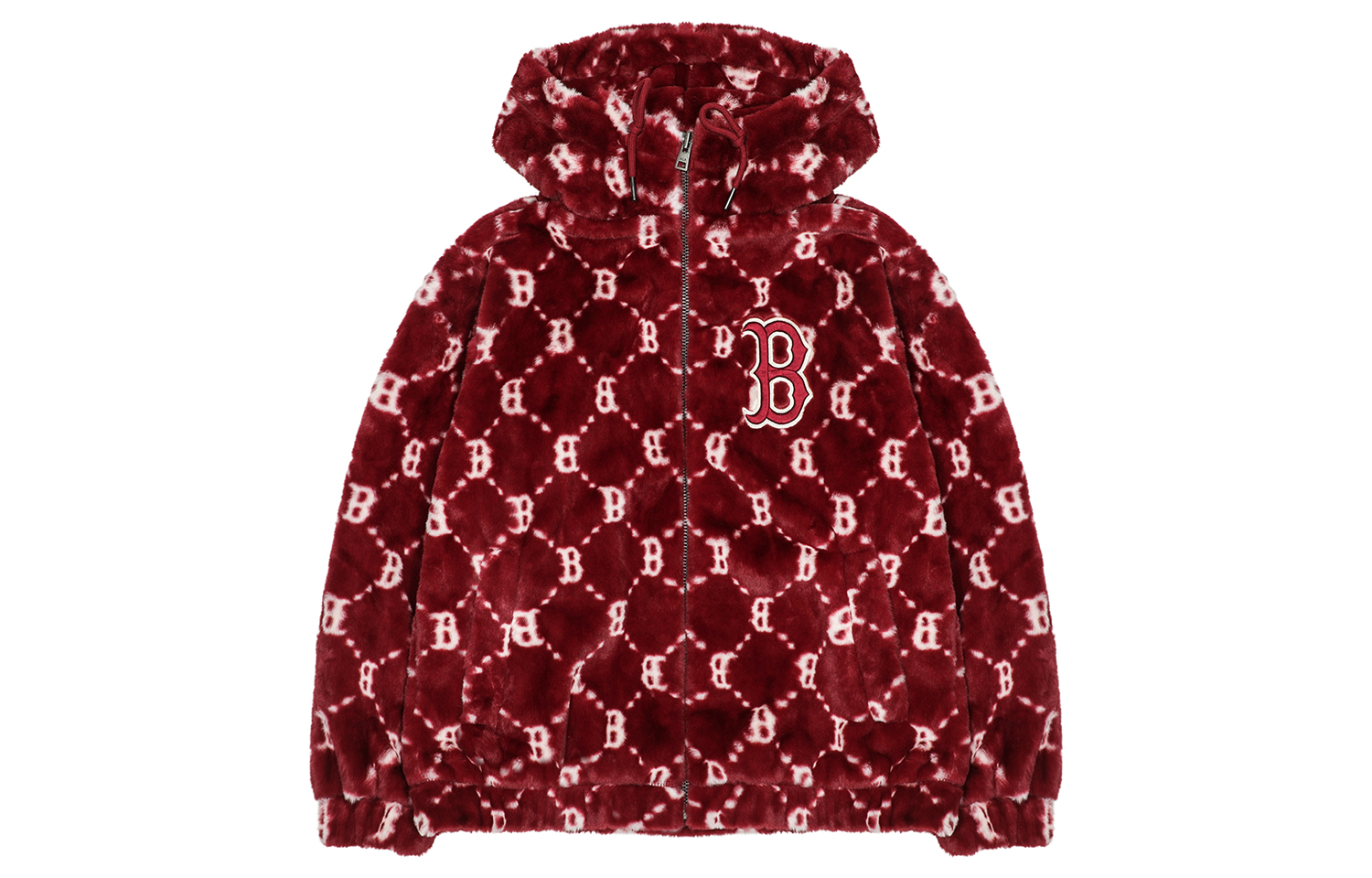 MLB Boston Red Sox All-Over Letter Print Sherpa Hoodie Jacket Unisex Maroon. 3AFDM0226-43WIS