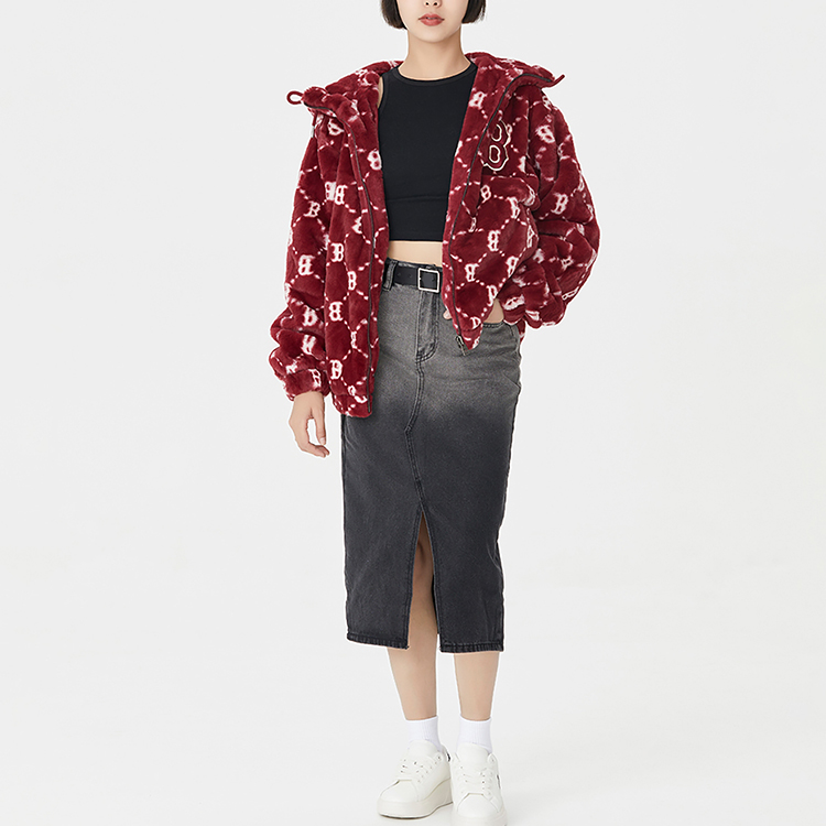 MLB Boston Red Sox All-Over Letter Print Sherpa Hoodie Jacket Unisex Maroon. 3AFDM0226-43WIS 圖 4