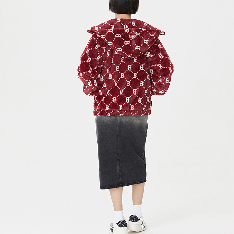MLB Boston Red Sox All-Over Letter Print Sherpa Hoodie Jacket Unisex Maroon. 3AFDM0226-43WIS 圖 5