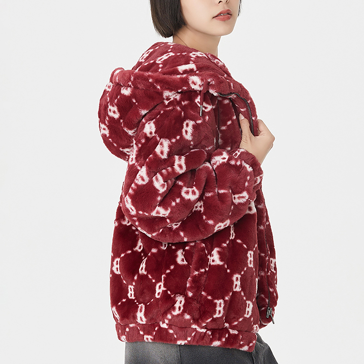 MLB Boston Red Sox All-Over Letter Print Sherpa Hoodie Jacket Unisex Maroon. 3AFDM0226-43WIS 圖 6