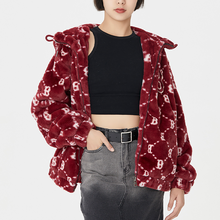 MLB Boston Red Sox All-Over Letter Print Sherpa Hoodie Jacket Unisex Maroon. 3AFDM0226-43WIS 圖 7