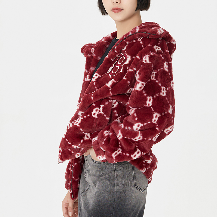 MLB Boston Red Sox All-Over Letter Print Sherpa Hoodie Jacket Unisex Maroon. 3AFDM0226-43WIS 圖 8