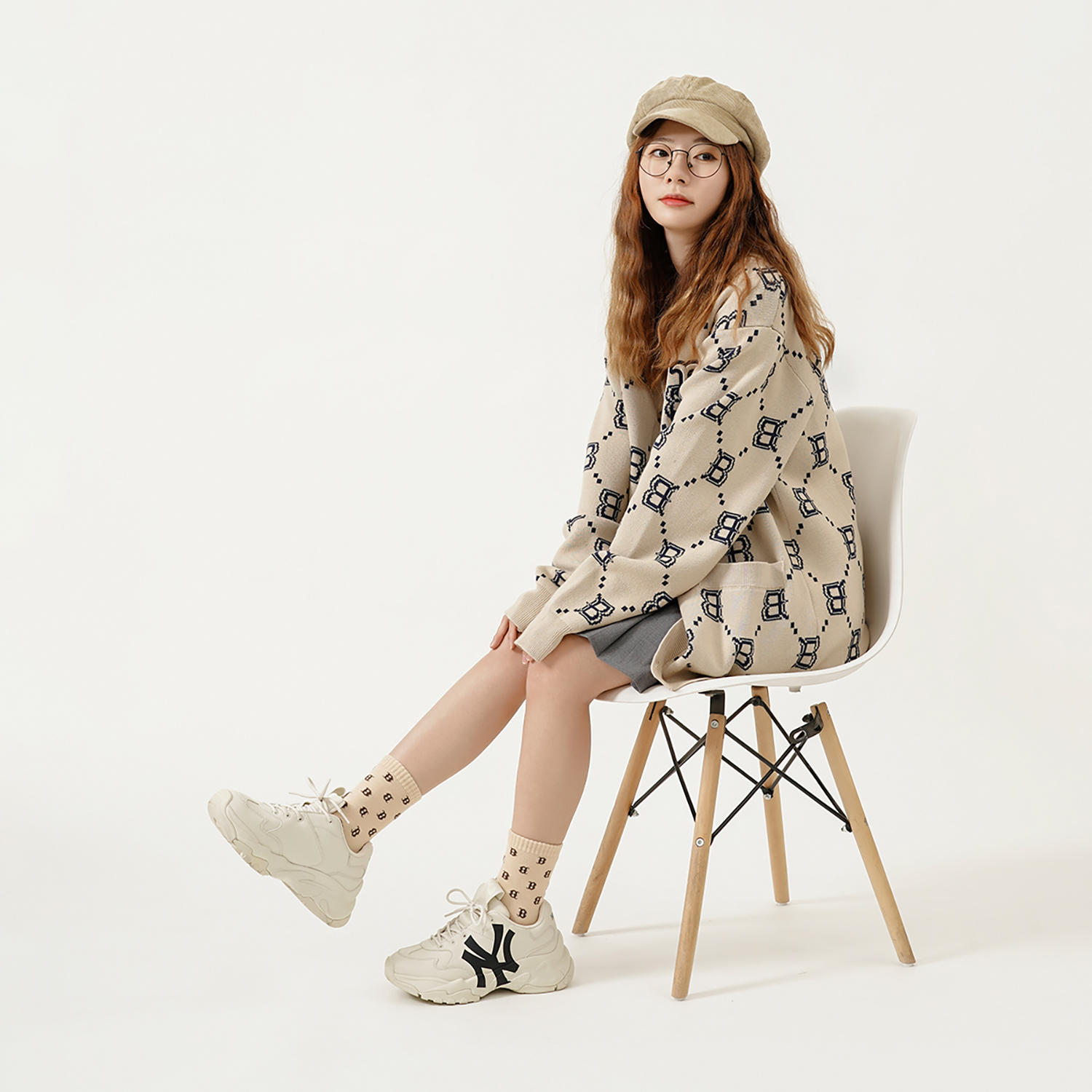 Shop MLB Boston Red Sox All-Over Logo Knit Sweater Beige Unisex - Fall Edition. 3AKCM0221-43BGS