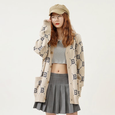 MLB Boston Red Sox All-Over Logo Knit Sweater Beige Unisex - Fall Edition. 3AKCM0221-43BGS 1