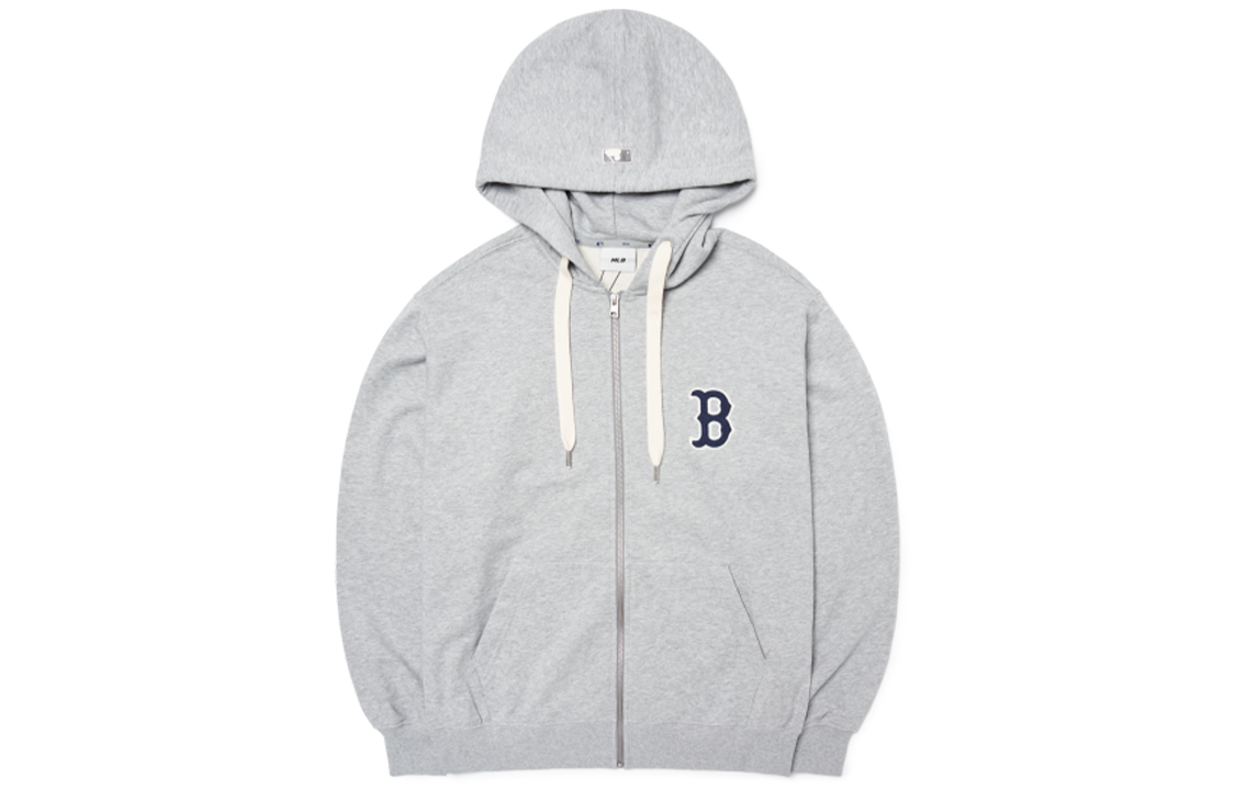 Order MLB 보스턴 레드삭스 베이직 로고 그레이 후드 집업 남녀공용 스웻셔츠 3ATRB0124-43MGD