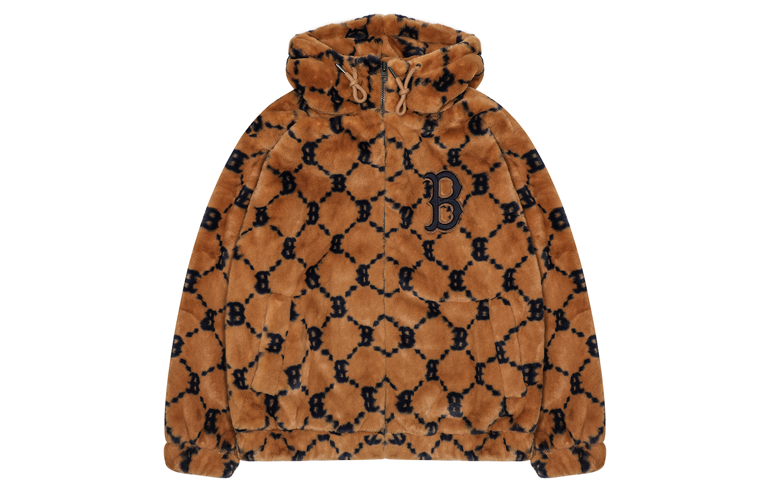 MLB Boston Red Sox Beige Sherpa Fleece Windproof Hooded Jacket Unisex. 3AFDM0226-43BGS