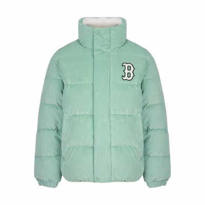 MLB Boston Red Sox Corduroy Puffer Jacket Winter Unisex Mint Green Short Coat 3ADJC0116-43MTL