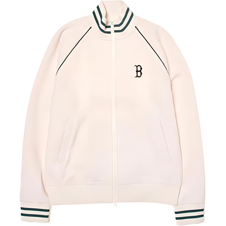 Order MLB Boston Red Sox Cream Knit Lettering Casual Training Jacket Unisex 3ATRM0344-43CRS