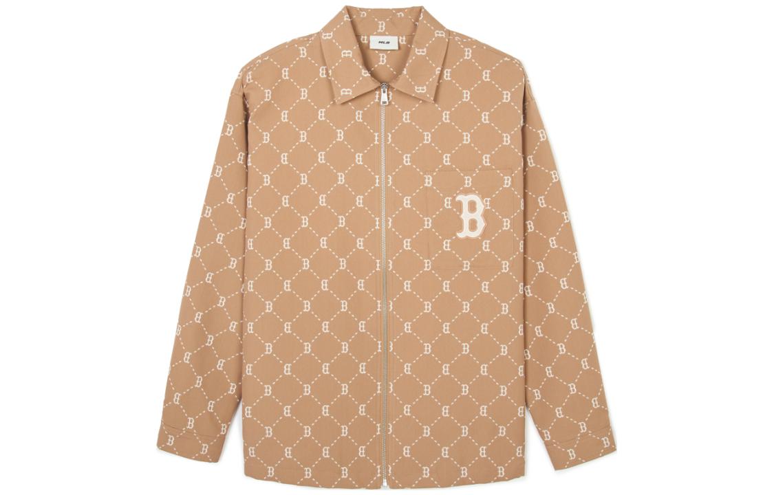 MLB Boston Red Sox Diamond Floral Embroidered Retro Zip Jacket Beige Unisex 3AWSM0441-43CAL