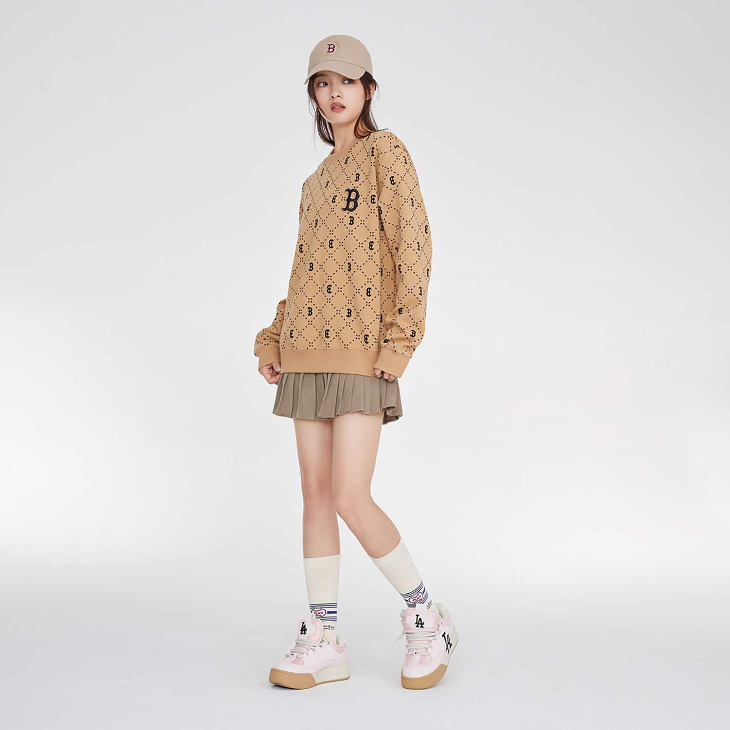 MLB Boston Red Sox Diamond Retro Knit Pullover Sweatshirt Beige Unisex 23FW 3AMTM0134-43CAL 圖 6