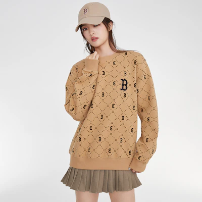 MLB 波士頓紅襪復古菱形針織米色衛衣 23FW 男女款 3AMTM0134-43CAL Cheap MLB 波士頓紅襪復古菱形針織米色衛衣 23FW 男女款 3AMTM0134-43CAL