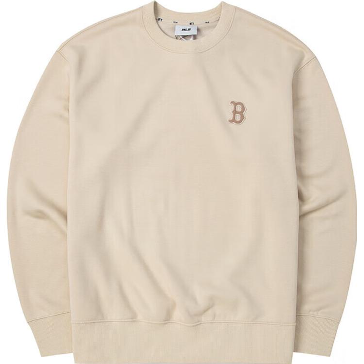 MLB Boston Red Sox Embroidered Crewneck Pullover Beige Unisex Sweater 3AMTB0336-43BGL