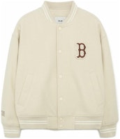 MLB Boston Red Sox Embroidered Logo Beige Loose Fit Unisex Baseball Jacket. 3AJPV0134-43BGL MLB Boston Red Sox Embroidered Logo Beige Loose Fit Unisex Baseball Jacket. 3AJPV0134-43BGL