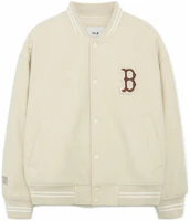 Order MLB Boston Red Sox Embroidered Logo Beige Loose Fit Unisex Baseball Jacket. 3AJPV0134-43BGL
