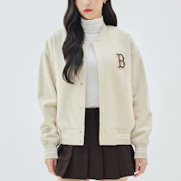 Shop MLB Boston Red Sox Embroidered Logo Beige Loose Fit Unisex Baseball Jacket. 3AJPV0134-43BGL