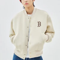 Details for MLB Boston Red Sox Embroidered Logo Beige Loose Fit Unisex Baseball Jacket. 3AJPV0134-43BGL