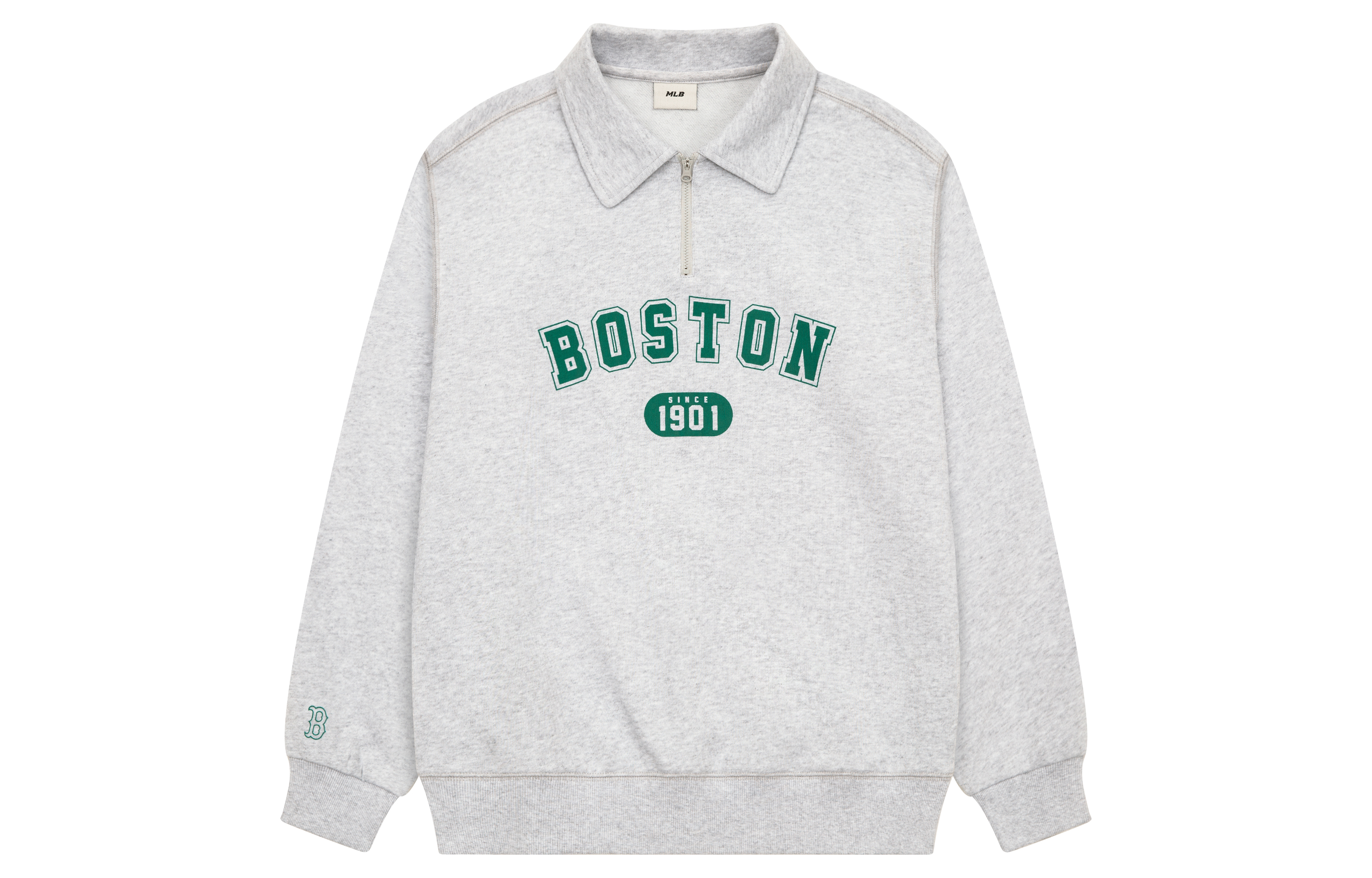 MLB Boston Red Sox FW24 Kids Polo Zip Pullover Sweatshirt Unisex Light Grey 7AMTBV131-43MGL