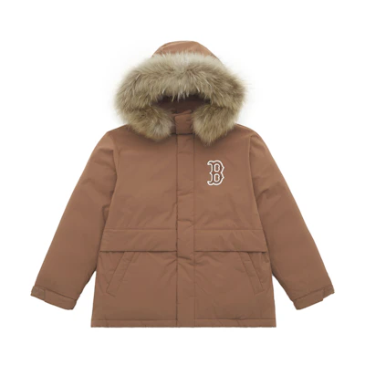 MLB Boston Red Sox FW24 Unisex Brown Parka with Detachable Hoodie & Raccoon Fur Trim 3ADJEC736-43BRS