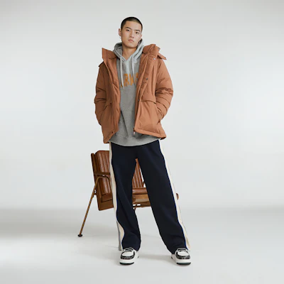 MLB波士頓紅襪FW24男女同款棕色可拆帽浣熊毛邊大衣 3ADJEC736-43BRS 2