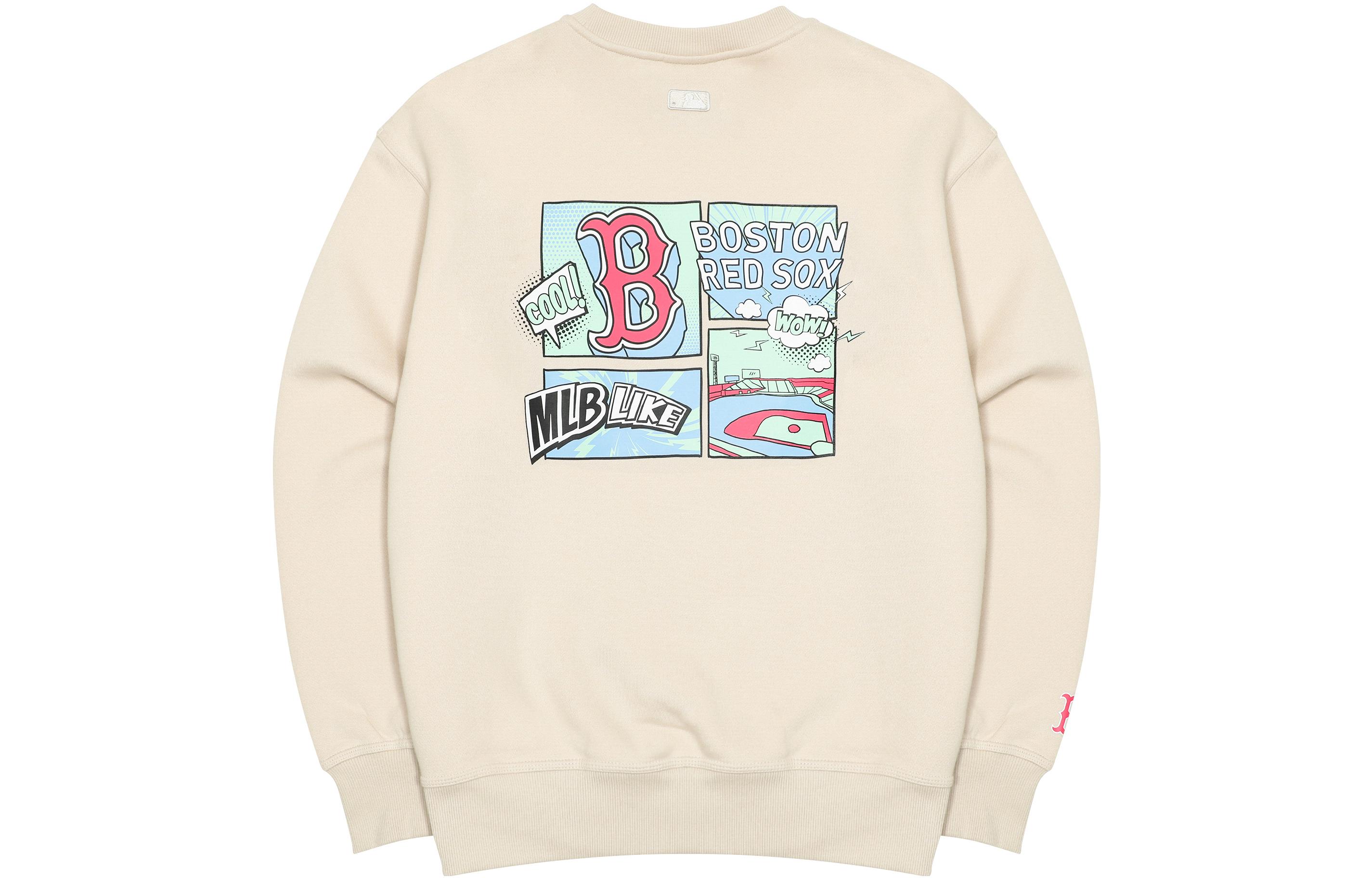 MLB Boston Red Sox Graphic Print Crewneck Beige Unisex Long Sleeve Sweatshirt 3AMTL0426-43BGL