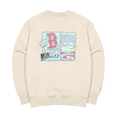MLB Boston Red Sox Graphic Print Crewneck Beige Unisex Long Sleeve Sweatshirt 3AMTL0426-43BGL