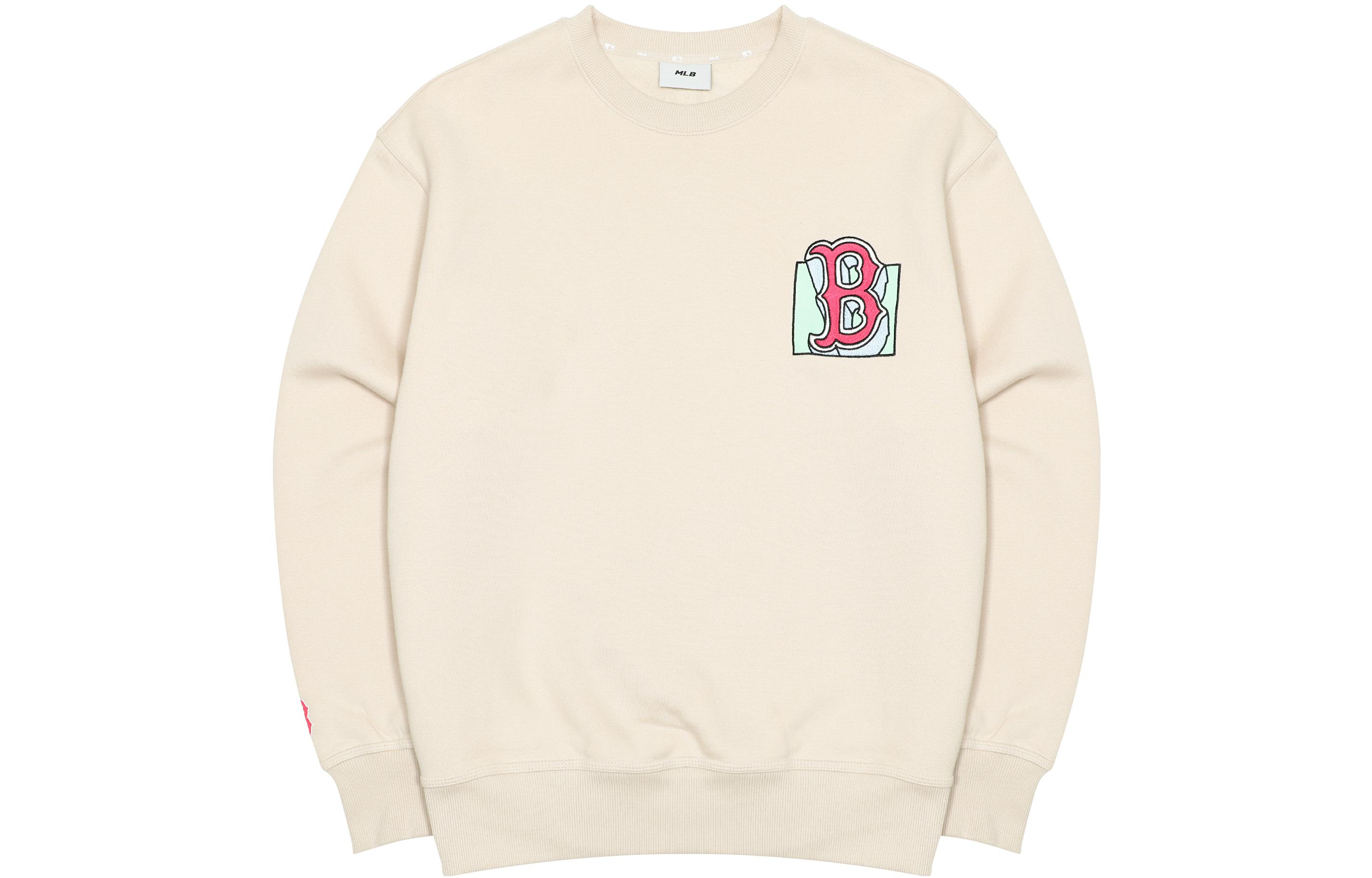 Lookbook MLB波士頓紅襪圖案印花米色中性長袖圓領衛衣 3AMTL0426-43BGL