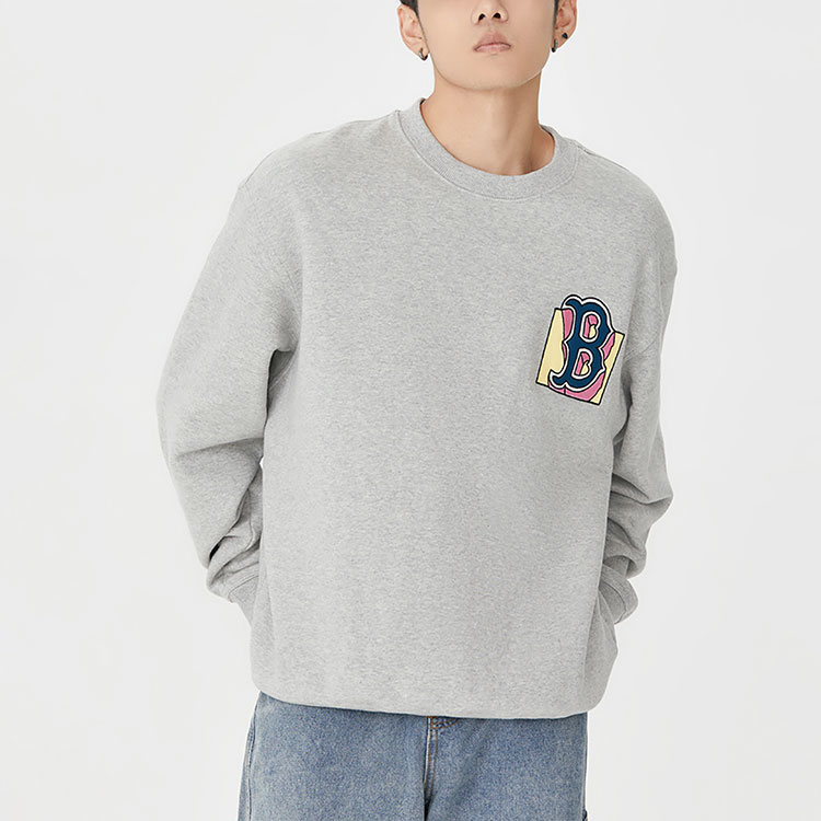 Details for MLB波士頓紅襪圖案印花灰色長袖圓領男女款休閒衫 3AMTL0426-43MGS