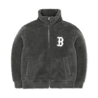 MLB Boston Red Sox Grey Embroidered Logo Polo Collar Jacket Unisex 3AFDEC126-43MGS
