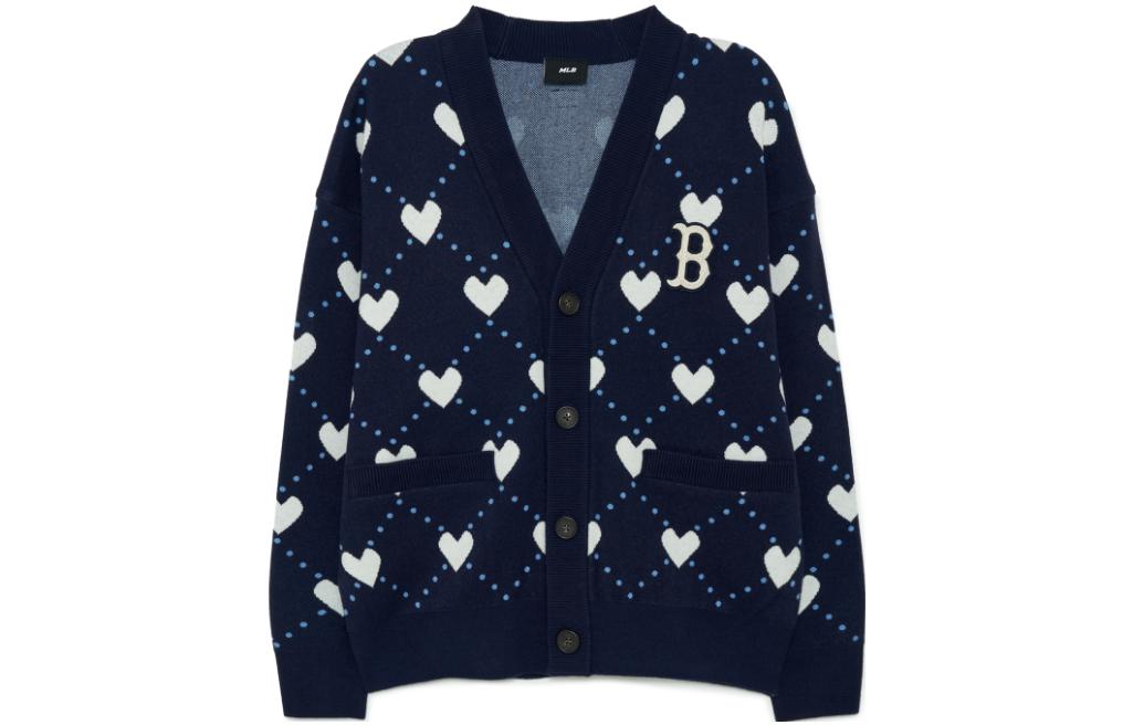 MLB Boston Red Sox Heart V-Neck Oversized Knit Sweater Unisex - Blue. 3AKCH0134-43NYD