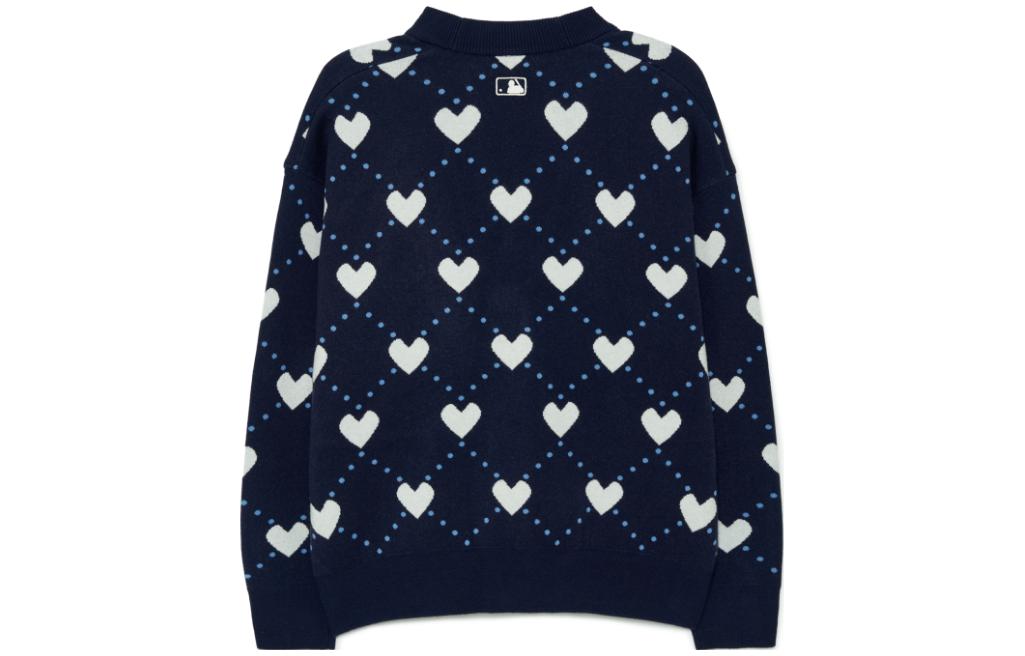 Lookbook MLB波士頓紅襪心形V領寬鬆針織毛衣 男女款 - 藍色 3AKCH0134-43NYD