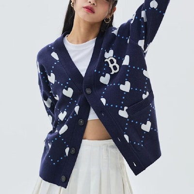 MLB波士頓紅襪心形V領寬鬆針織毛衣 男女款 - 藍色 3AKCH0134-43NYD Purchase MLB波士頓紅襪心形V領寬鬆針織毛衣 男女款 - 藍色 3AKCH0134-43NYD