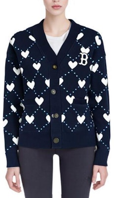 MLB波士頓紅襪心形V領寬鬆針織毛衣 男女款 - 藍色 3AKCH0134-43NYD Sizing MLB波士頓紅襪心形V領寬鬆針織毛衣 男女款 - 藍色 3AKCH0134-43NYD