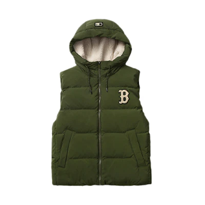 MLB Boston Red Sox Hooded Down Vest Jacket Winter Unisex Army Green 31DV02061-43K