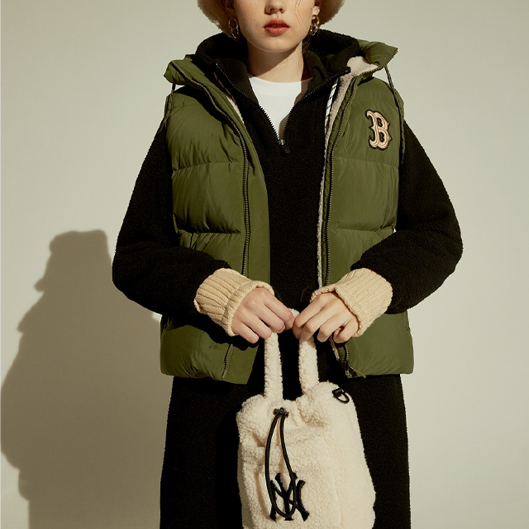 MLB Boston Red Sox Hooded Down Vest Jacket Winter Unisex Army Green 31DV02061-43K 圖 5