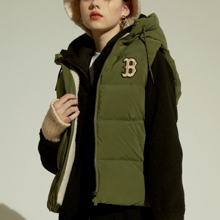 MLB Boston Red Sox Hooded Down Vest Jacket Winter Unisex Army Green 31DV02061-43K 圖 6