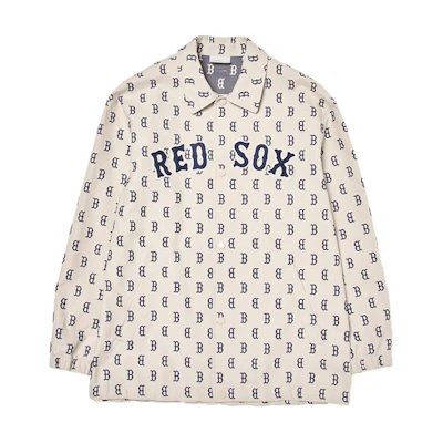 MLB Boston Red Sox Jacquard Letter Print Long Sleeve Shirt Unisex Cream. 3AWSM0444-43CRD