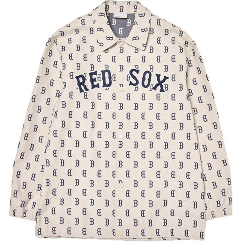 Order MLB Boston Red Sox Jacquard Letter Print Long Sleeve Shirt Unisex Cream. 3AWSM0444-43CRD
